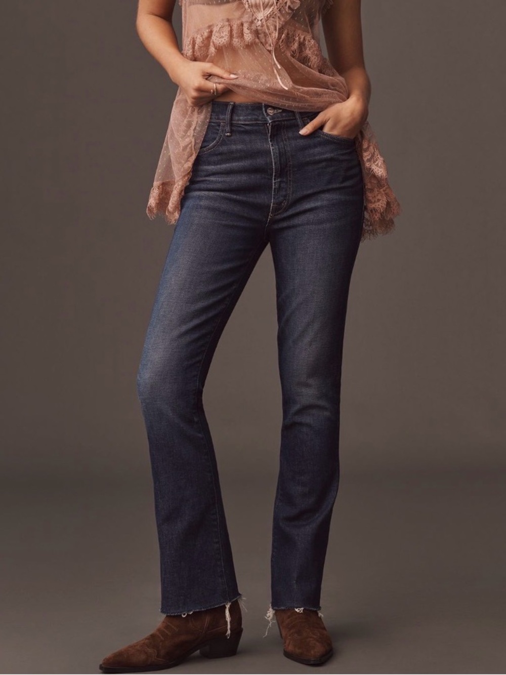 Anthropologie Mother Hustler High Rise Ankle Fray Medium Wash Jeans Size 26 New